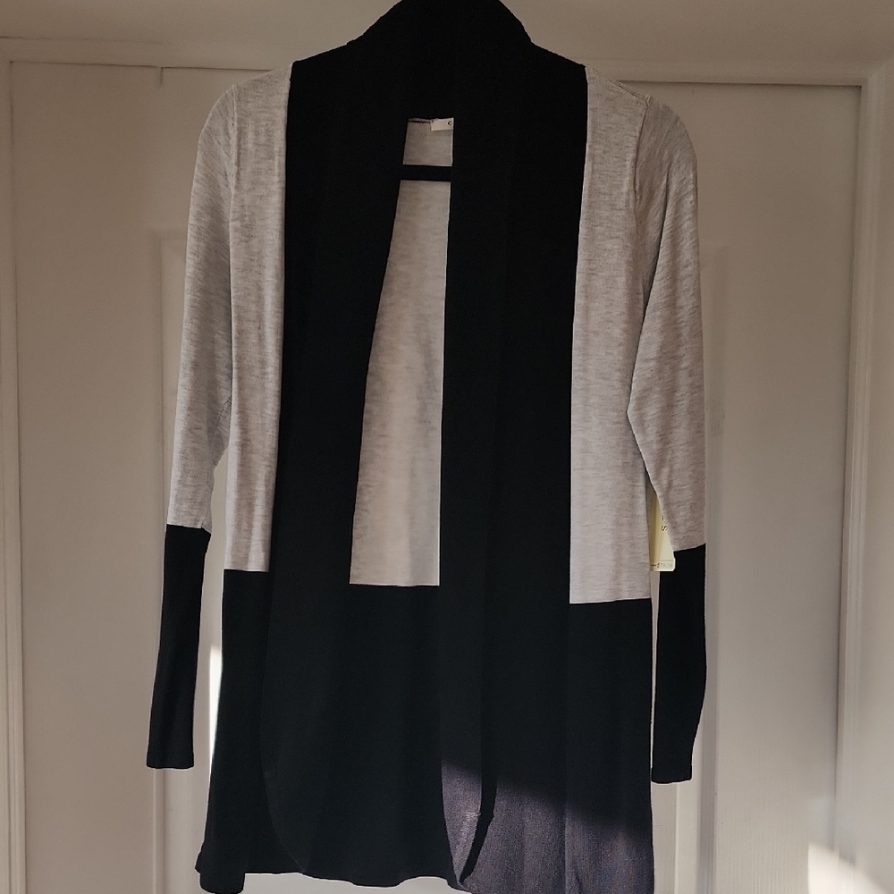 Black and Grey Cardigan with Layered Knit Design